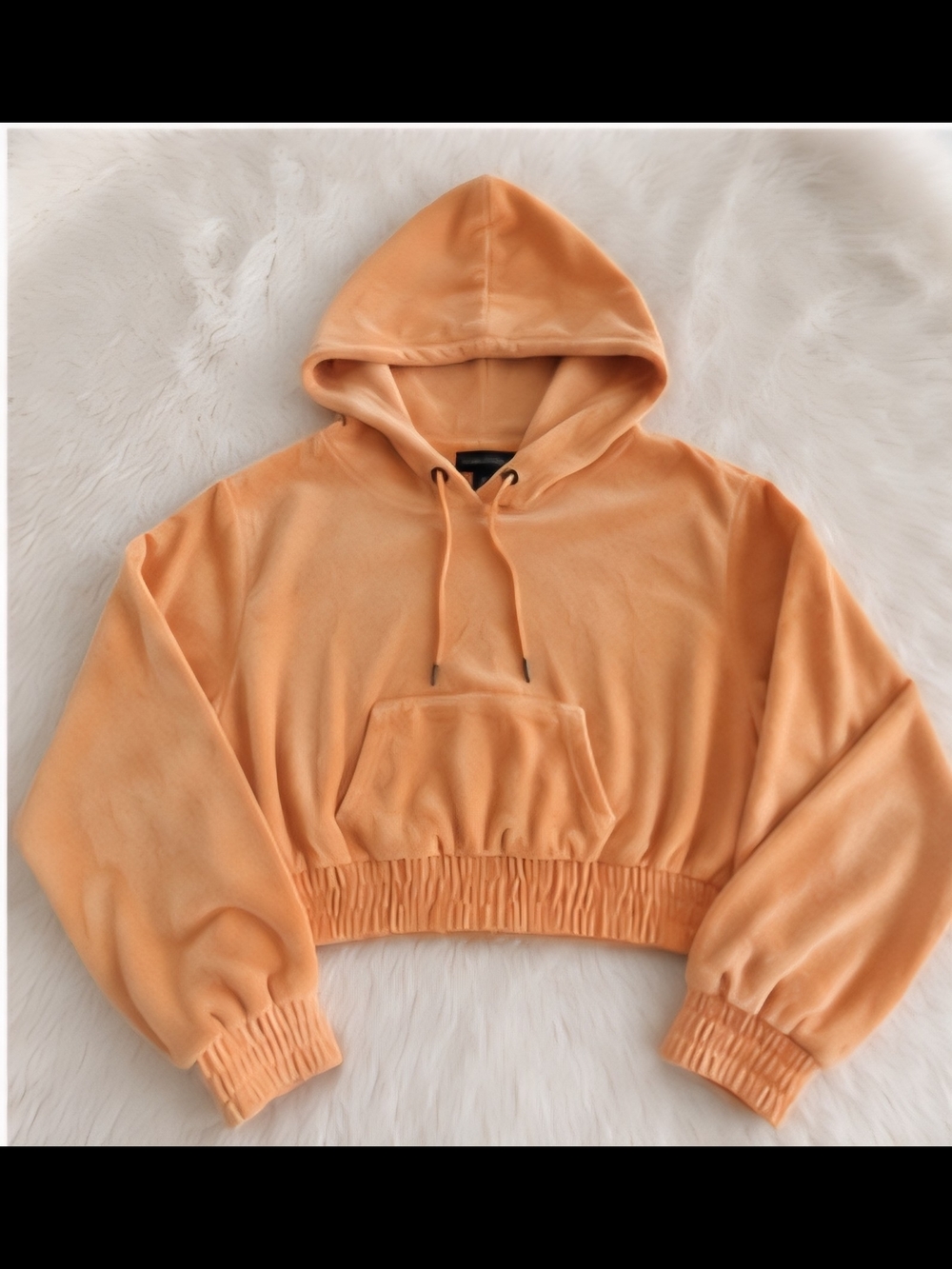 Cropped Peach Hooded Velour Sweatshirt - Women's Casual Pullover